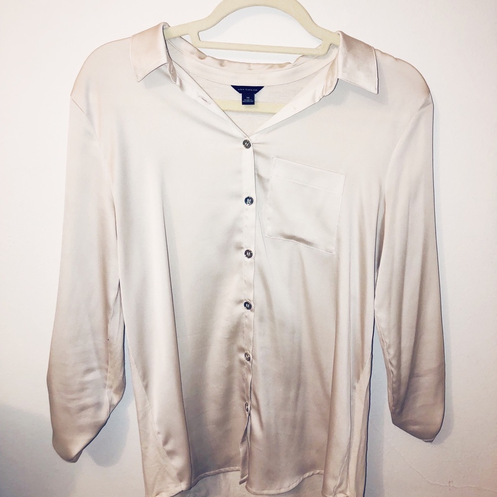 Gold Silk Button Down Ann Taylor Shirt Blouse
